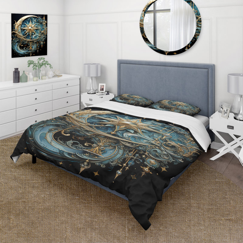 Ensemble de housse de couette Symbols Crescent Moon and Stars Bed, Housse de couette simple + 1 taie décorative stan
