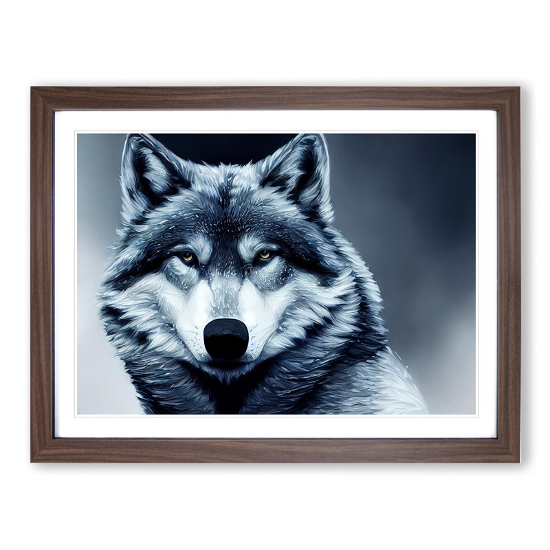 XH1022-10274X Wolf Portrait Vol.4 - Single Picture Frame Print, 34cm H x 46cm W, Walnut 