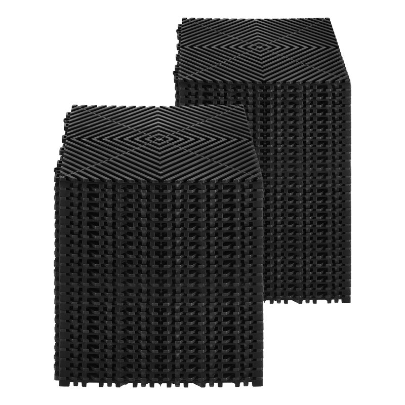 Interlocking Drainage Mat, Modular Interlocking Cushion Durable PP, 12" L x 12" W, Black