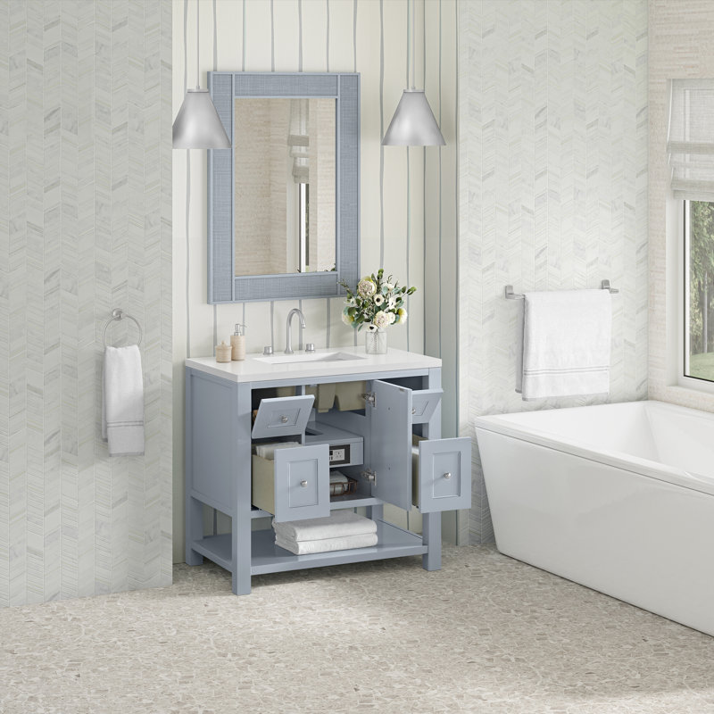 Breckenridge 36'' Single Bathroom Vanity with Top, Serenity Blue, White Zeus, 8" Widespread