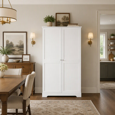 Freestanding Kitchen Pantry Cabinet with 5 Drawers, 4 Pull-Out Trays, 8 Door Racks, and Adjustable Shelves for Organized Storage