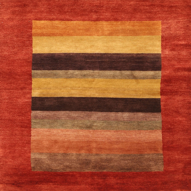 Tapis de zone rouge/beige/brun contemporain, Carré 5 pi