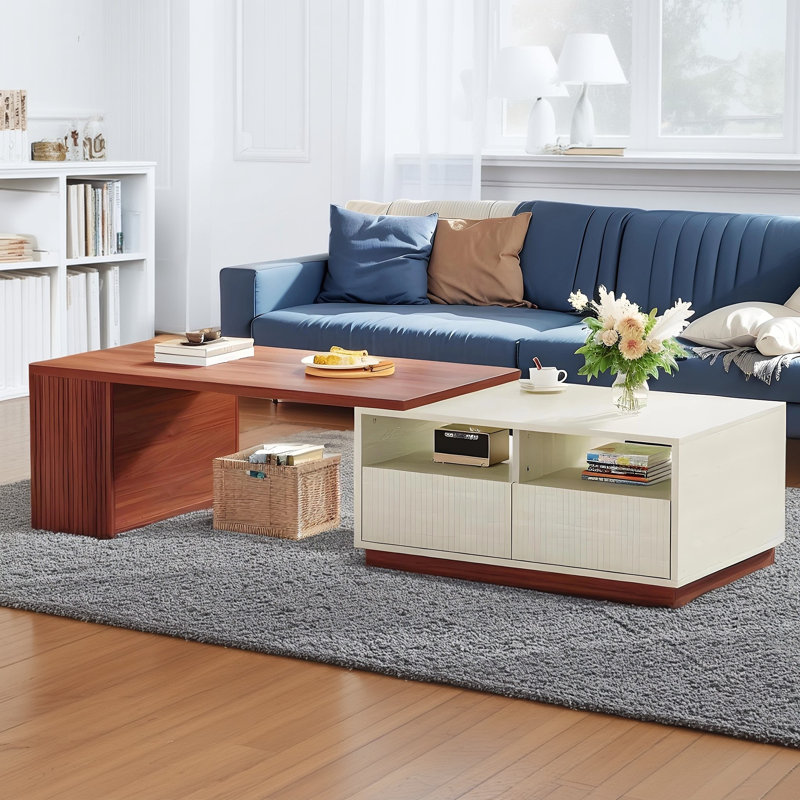 Table basse rétractable avec tiroirs de rangement cachés