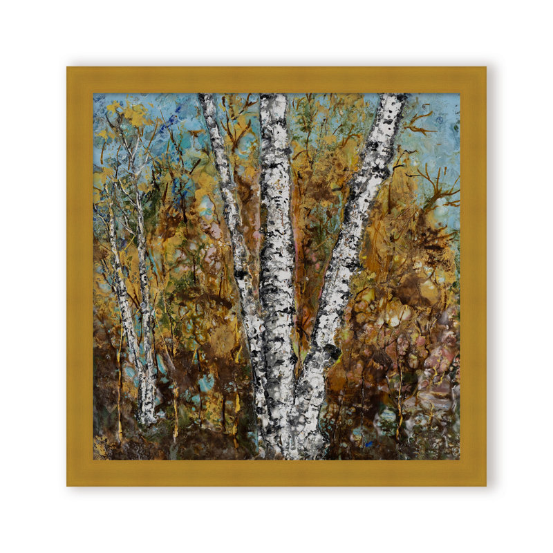 "Burnished Birch" Canvas Wall Art By Karen Biery Print by Karen Biery, 12" H x 12" W x 1.125" D, Framed Print, Gold
