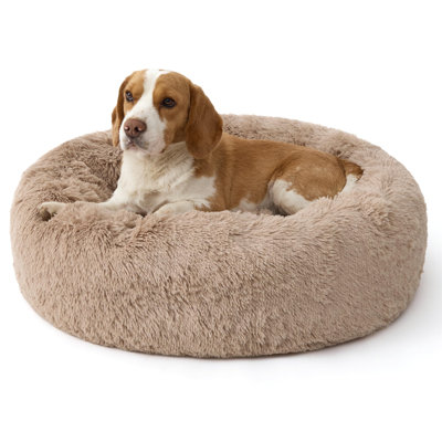Bedsure Calming Dog Bed Medium Size Dog - 30in Donut Round Washable Medium Pet Bed,Anti-Slip＆Removable Cover,420GSM Anti-Anxiety Fluffy Plush Faux Fur,Fits up to 45 lbs Pets,Plus Version