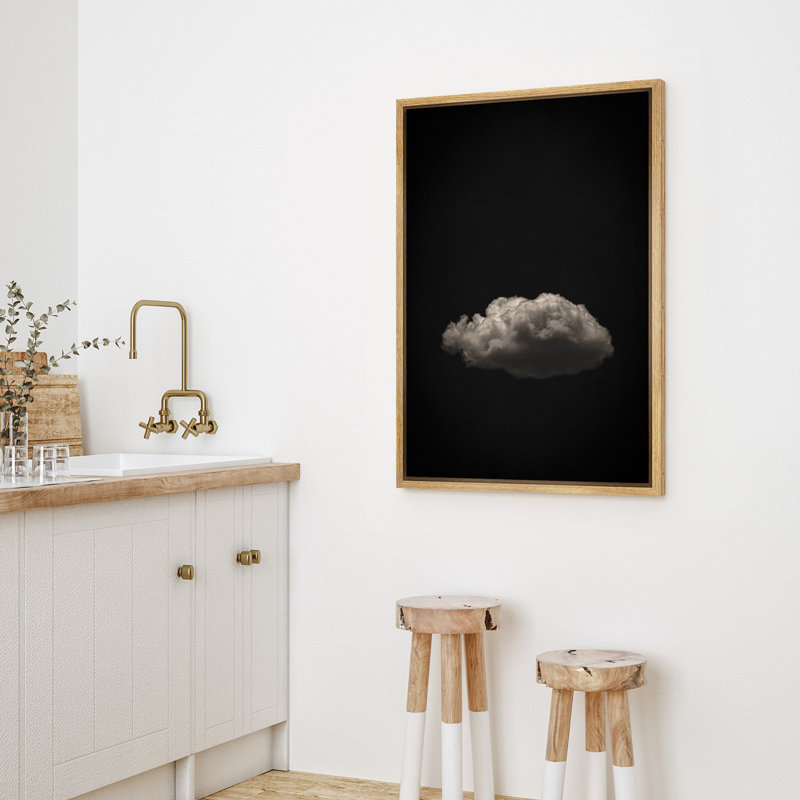 Illustration de minimaliste blanc sur fond noir avec nuages blancs, Naturel, H 24 po x l 16 po