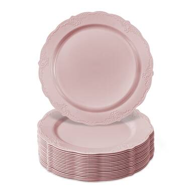 Vintage Disposable Round Plastic Plates - 7.5 Set of 10 Pink
