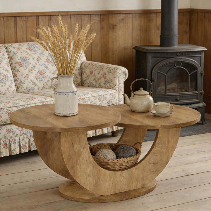 Table basse à 2 niveaux - Base en U, maison de campagne rustique