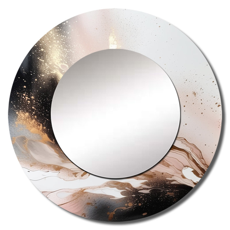 Persell noir or marbre texture - miroir mural décoratif en marbre, miroir rond noir, impression d'art en métal, 36 po x 36 po