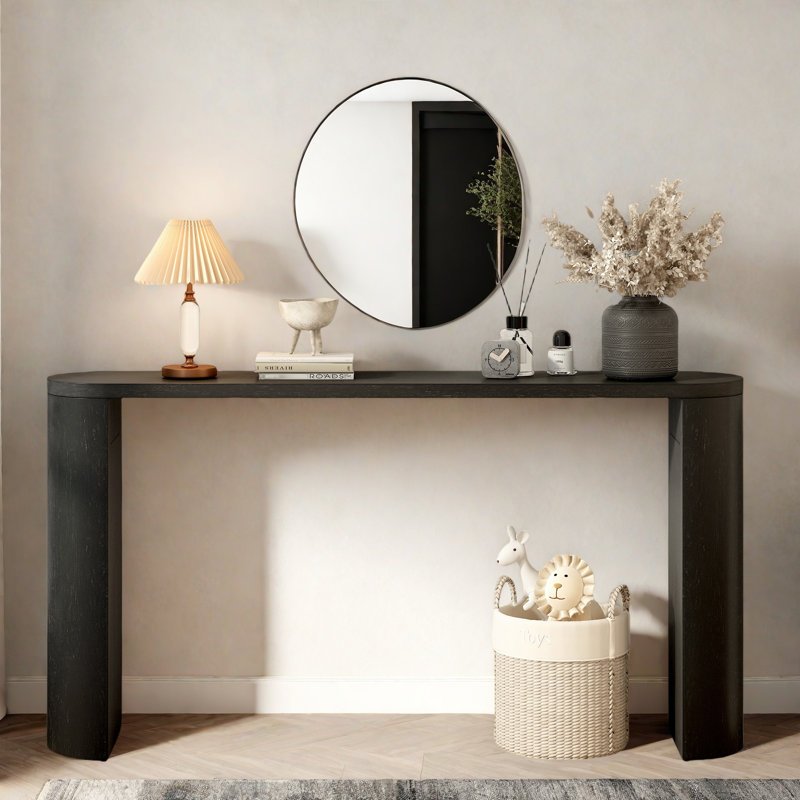 Simple Console Table With Semi-cylindrical Leg Design, Black