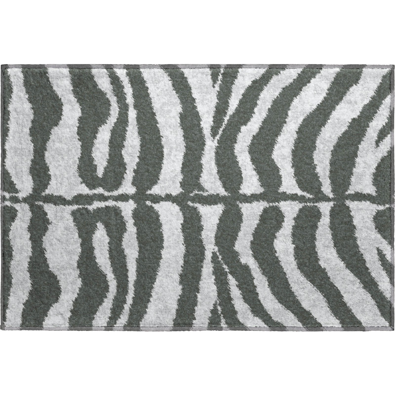 Premium Machine Washable Kishonna AMF42 Gray Rug, Rectangle 1'8" x 2'6"