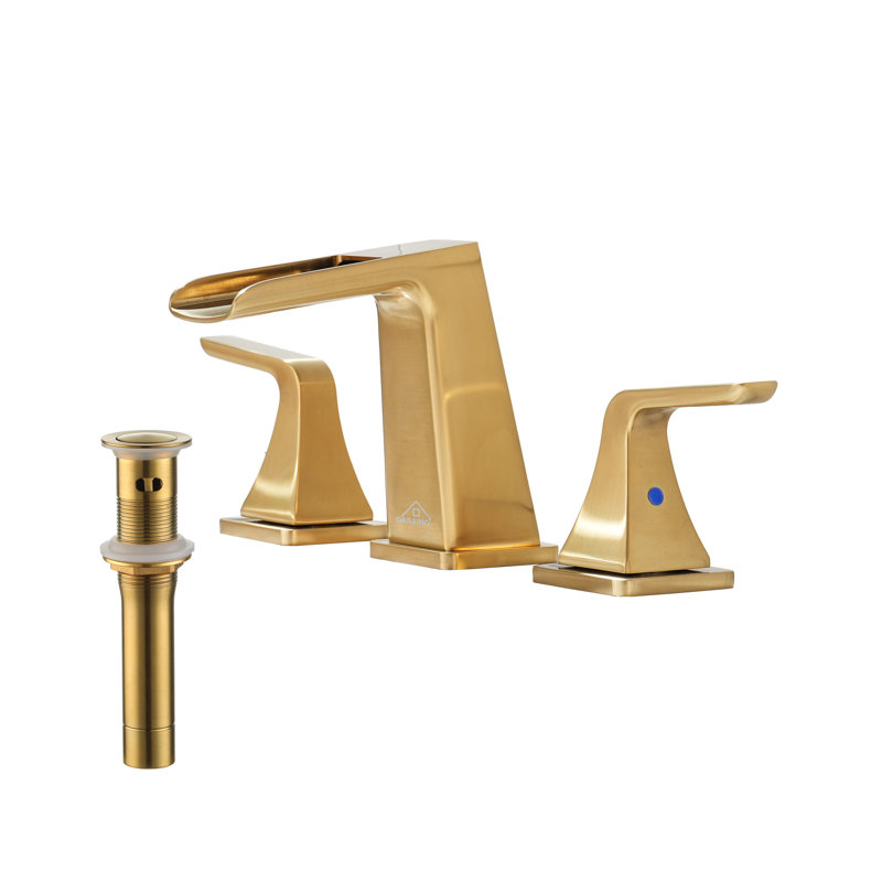 Widespread 2-handle Bathroom Faucet with Drain Assembly, Brushed Gold
