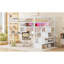 Lit mezzanine double avec station de charge à DEL, lit mezzanine en métal avec bureau et escalier, lit mezzanine avec garde-robe, blanc-565650036
