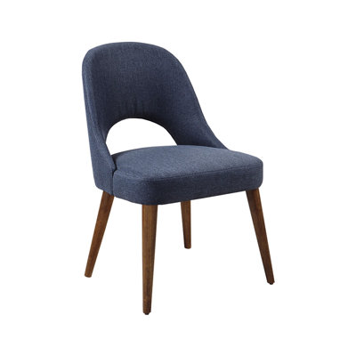 2 Dining Chair Collection - Modern Style, Navy , Solid Pecan Wood Legs Of 2 Side Chairs Upholstery,
