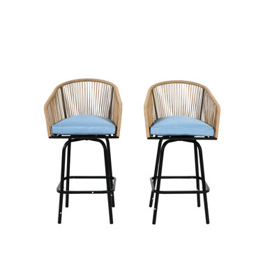 2 Blue Outdoor Bar Stools With - All Weather Chairs For Garden, Pool, Balcony And Easy Assembly Attribute Of 2 Patio, Backyard, Pool Build