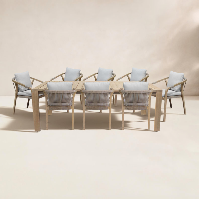 Joly 8 - Person Acacia Wood Patio Dining Set with Rectangular Table , Cushions Included, Off White