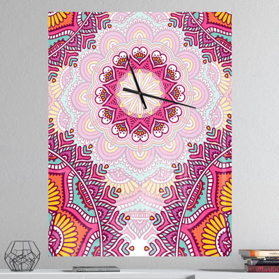 Ethnical Pink Floral Mandala - Modern wall clock