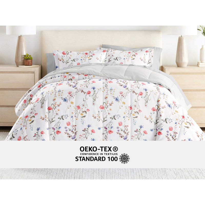 Twin Pink Floral Microfiber Reversible Comforter Set