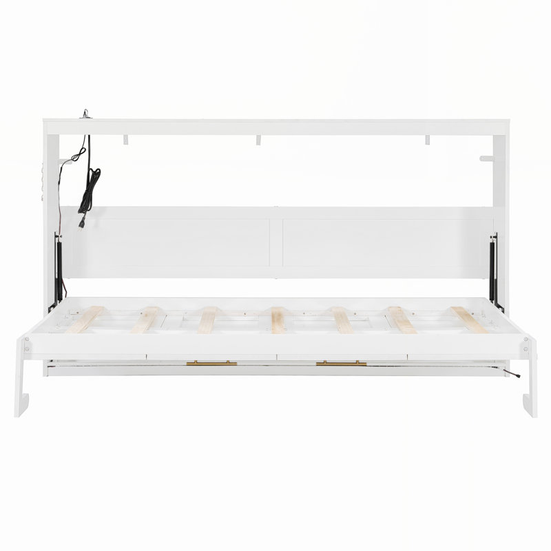 Lit escamotable moderne avec éclairage à DEL et prise USB, Lit simple, Blanc
