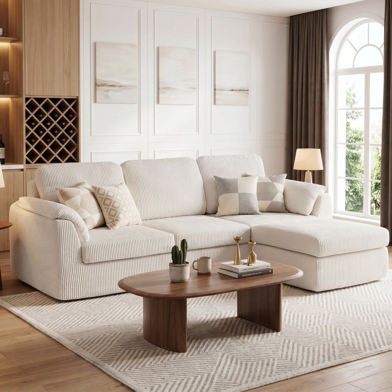 Cloud-Like Modular Sectional Sofa With Chaise, White Fabric