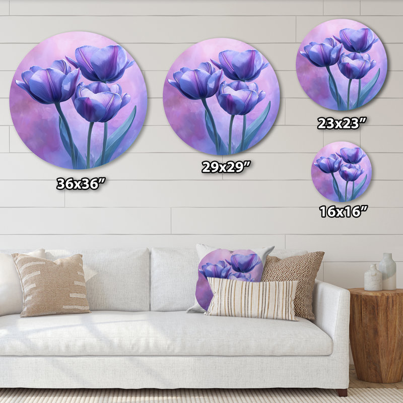 Lavande tulipes Twilight Shine I - décoration murale traditionnelle mauve en métal, H 16 po x l 16 po