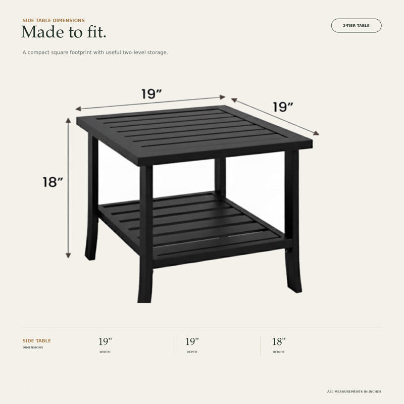 Table d'appoint extérieure 19 po avec 2 niveaux, Noir