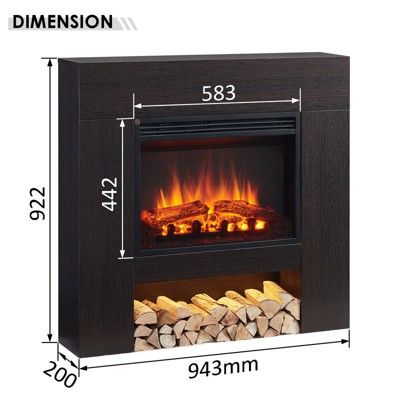 BEADELL FLAMME Electric Fireplace, 92cm H x 94cm W x 20cm D, Espresso Oak