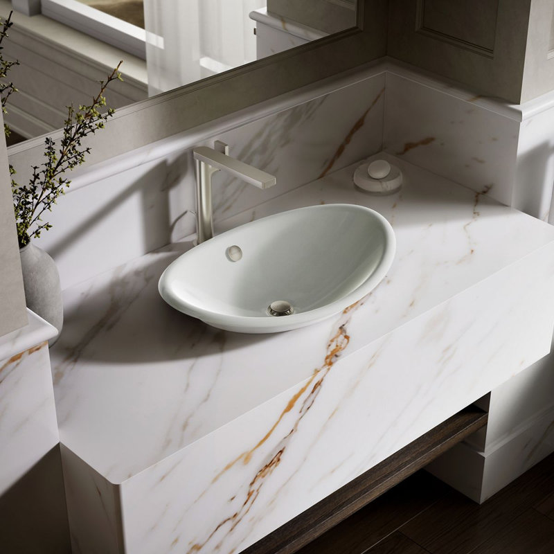 Iron Plains™ Metal Oval Vessel Bathroom Sink with Overflow, Sea Salt