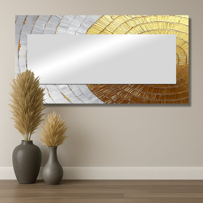 Abstrait Golden Wood Slide II - miroir forêt pour décoration murale - imprimé sur métal, 28 po x 55 po