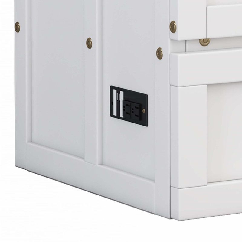 Commode lit escamotable en pin massif avec station de charge et grand tiroir de rangement, Grand
