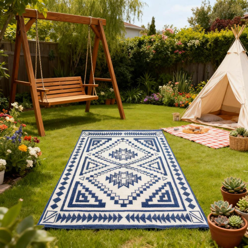 Tapis réversibles, tissu de polypropylène durable, style moderne pour patio extérieur