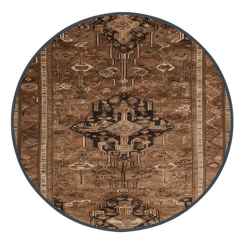 Machine Washable Turkish Brown Area Rug, Round 5'