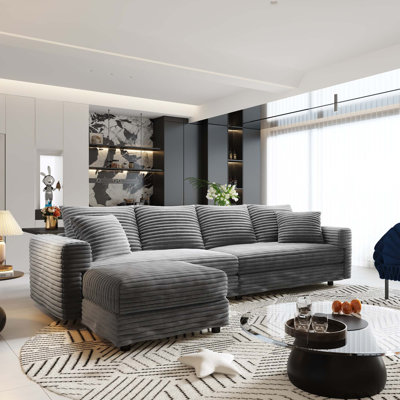 Modern Plush Corduroy 4-Seat Cloud Sofa with Movable Ottoman
