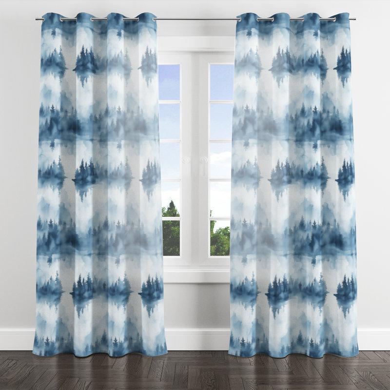 Rideaux abstraits pour chambre à coucher - Rideau à œillets Coastal Rustic Lake Mist - 1 panneau, L 52 po x L 63 po