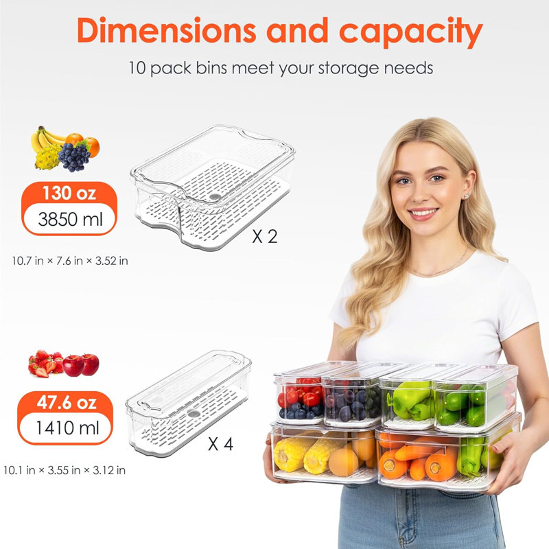 Ensemble de 6 bacs de rangement transparents pour congélateur avec couvercles pour la cuisine