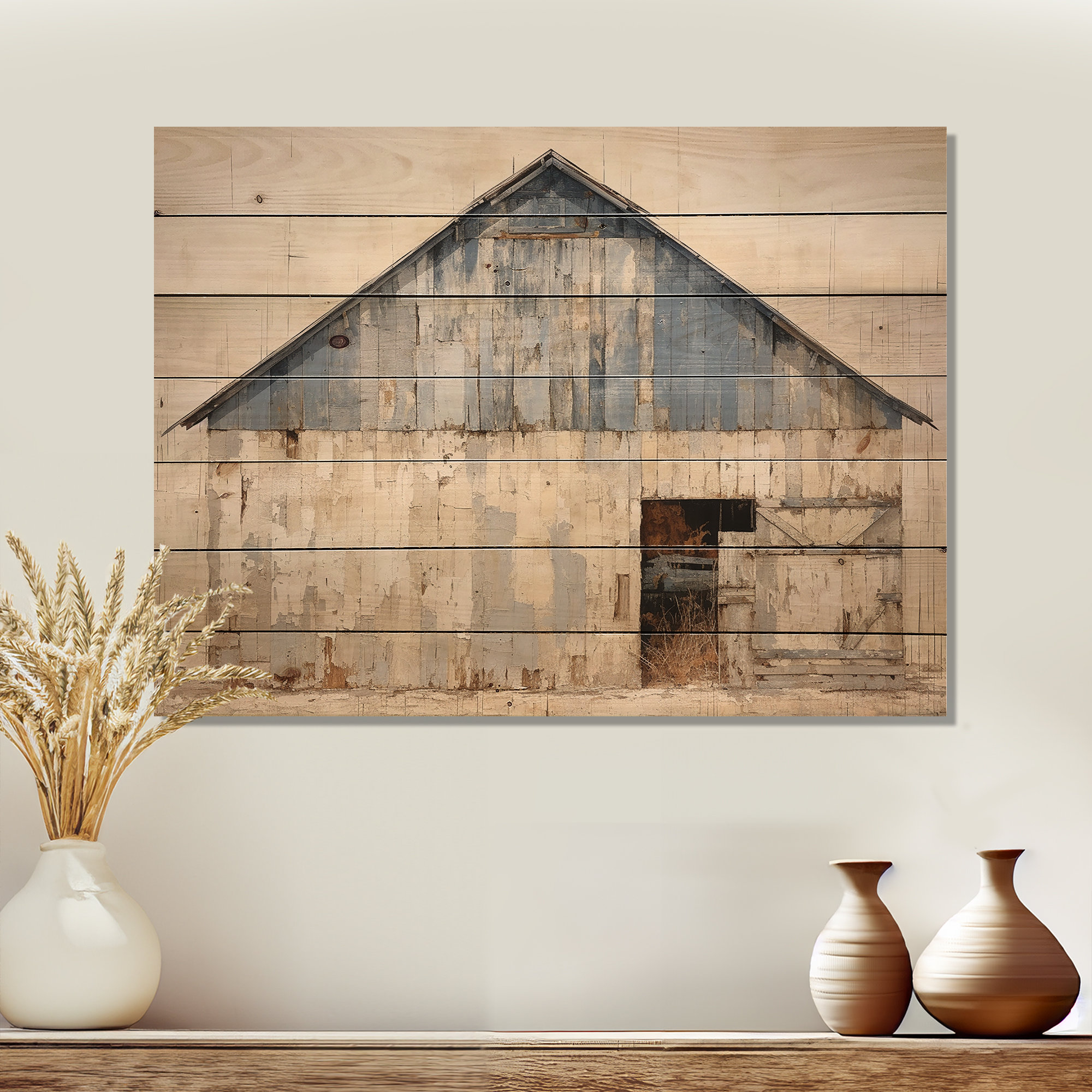August Grove® Beige And Blue Barn - Barn Wood Wall Art On Natural Pine ...