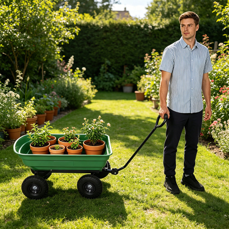 Chariot de jardin à 4 roues de grande capacité pour wagon de jardin, Green