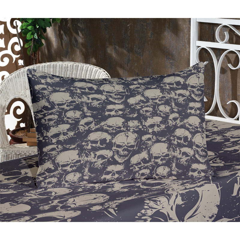 Ensemble de draps et taies décoratives Ambesonne Skull, gris anthracite / brun clair