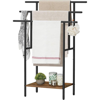 Porte-serviettes autoportant de 39,4 po de hauteur pour salle de bain à 3 niveaux avec tablette