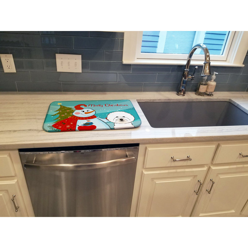 Tapis de séchage bonhomme de neige avec bichon frisé bichon