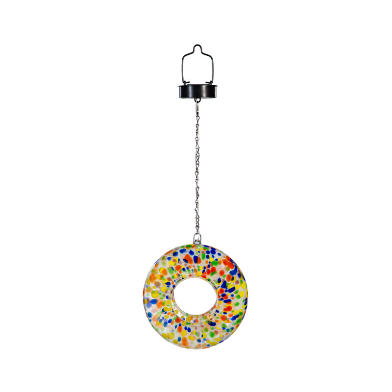 8"D Solar Art Glass Fly Through Bird Feeder, Color Wheel