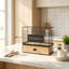 Porte-ustensiles de cuisine pour comptoir avec tiroir, organisateur 2-en-1 avec cloison amovible, fixation murale ou comptoir, cadre en métal avec tiroir en bambou pour spatule, argenterie et ustensiles de cuisine