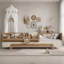 Lit Montessori au sol complet avec barrières de sécurité, étagères et structure en blocs de construction, beige et naturel foncé, sans sommier.-133872733-133872735