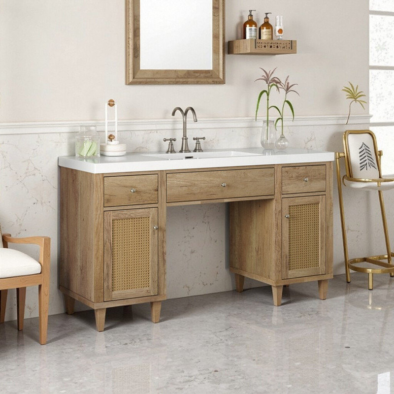 Meuble-lavabo 60 po avec tiroir SMC et tiroirs à fermeture en douceur, Bois