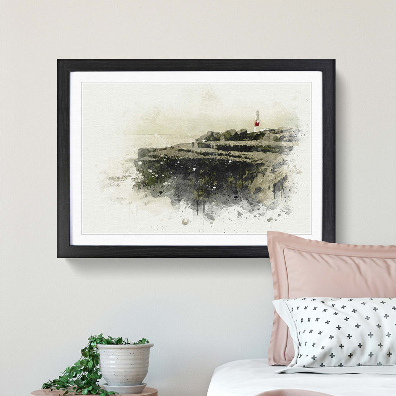 Portland Bill Lighthouse in Dorset in Abstract - Picture Frame Graphic Art Print, 50cm H x 76cm W x 2cm D, Black