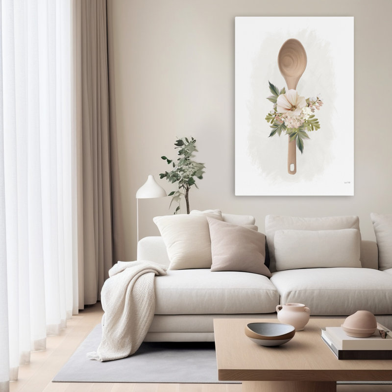 Cuillère de cuisine - cuillère en bois moderne avec arrangement floral, H 60 po x l 40 po