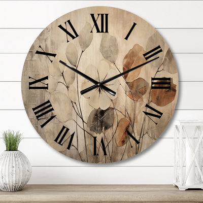 Ranchester Beige Botanical Impressions III - Solid Wood Wall Clock