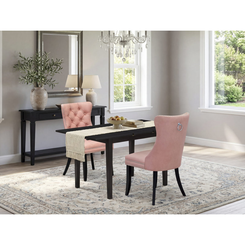 Ensemble de table de cuisine 3 pièces comprenant une table de salle à manger rectangulaire avec rallonge amovible et 2 chaises rembourrées, noir