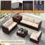 Ensemble de 8 meubles de patio avec boîte de rangement et table basse en verre trempé beige