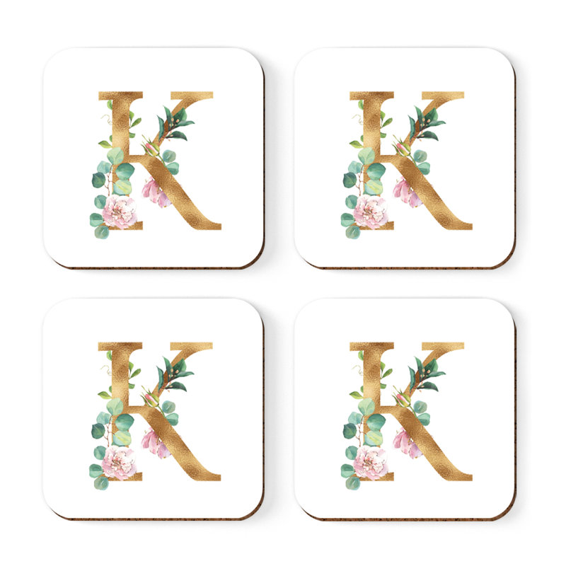 Sous-verre de lettre initiale à monogramme Lush Bloom, K